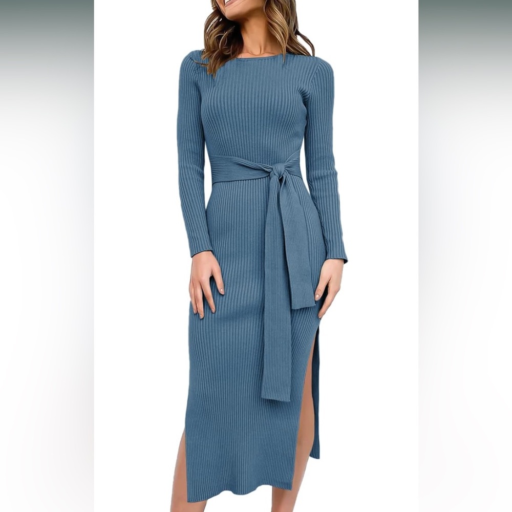 Sweater dress women’s slim fit dress TIE WAIST MIDI SIZE L